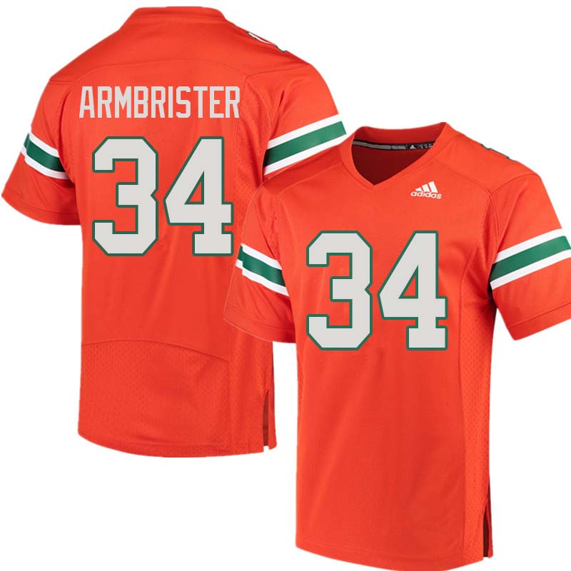 Adidas Miami Hurricanes #34 Thurston Armbrister College Football Jerseys Sale-Orange
